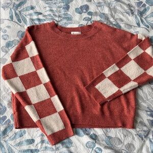 Cozy Red Checkered Sleeve Sweater